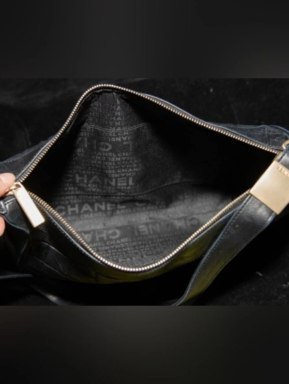 CHANEL Vintage Black Quilted Lambskin Leather Shoulder Bag with CC Logo